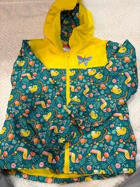 Kids' Waterproof Teal & Yellow Raincoat with Hood